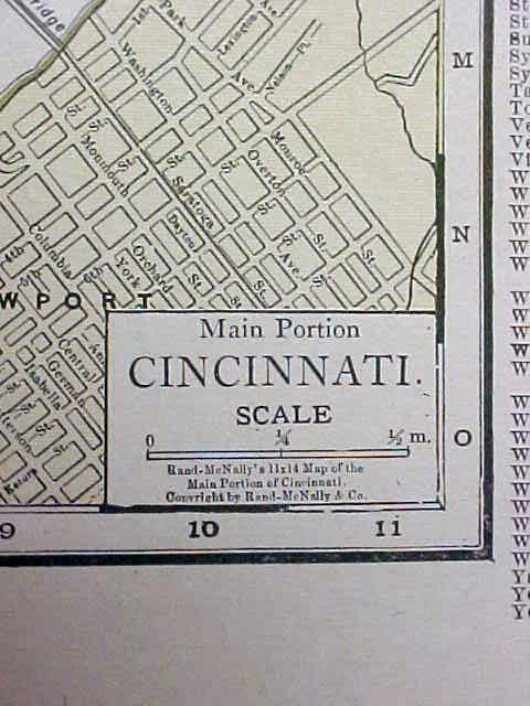 Antique Map Ohio Cincinnati Streets 1917 Rand McNally