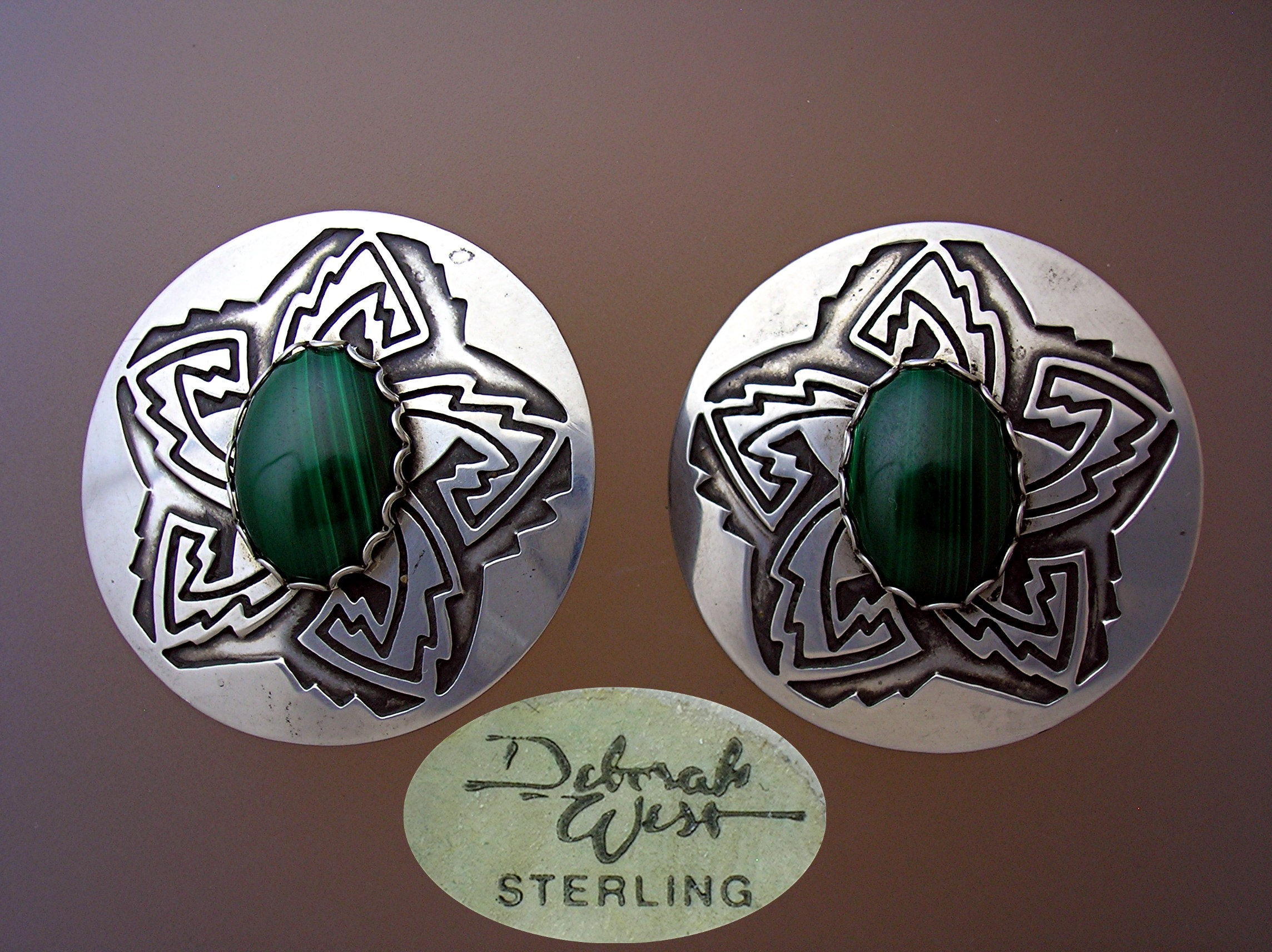 Deborah West Sterling Malachite Earrings