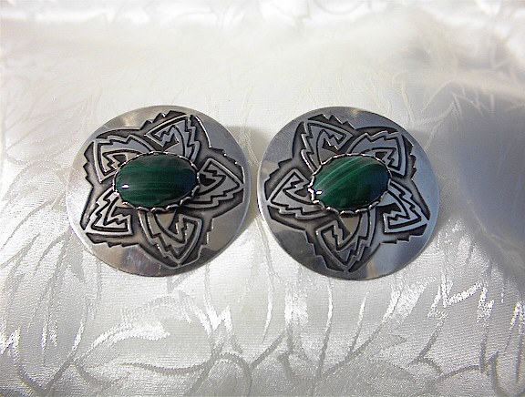 Deborah West Sterling Malachite Earrings