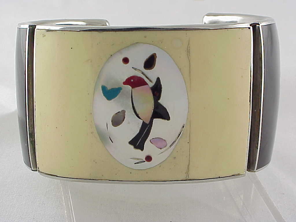 Possible Native American Inlaid Bird Design Cuff Bracelet