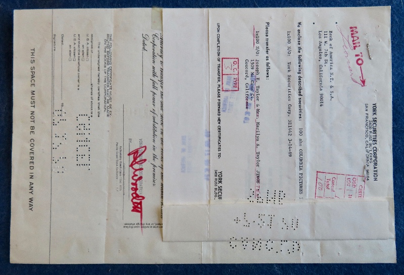 1969 Columbia Pictures Industries Incorporated Stock Certificate