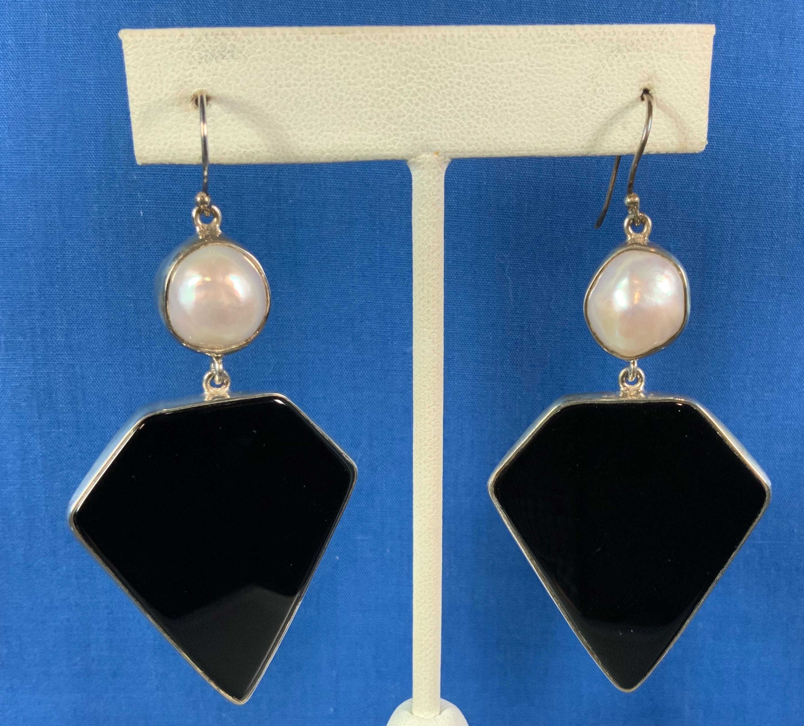 Onyx Freshwater Pearls Sterling Silver Hook Earrings