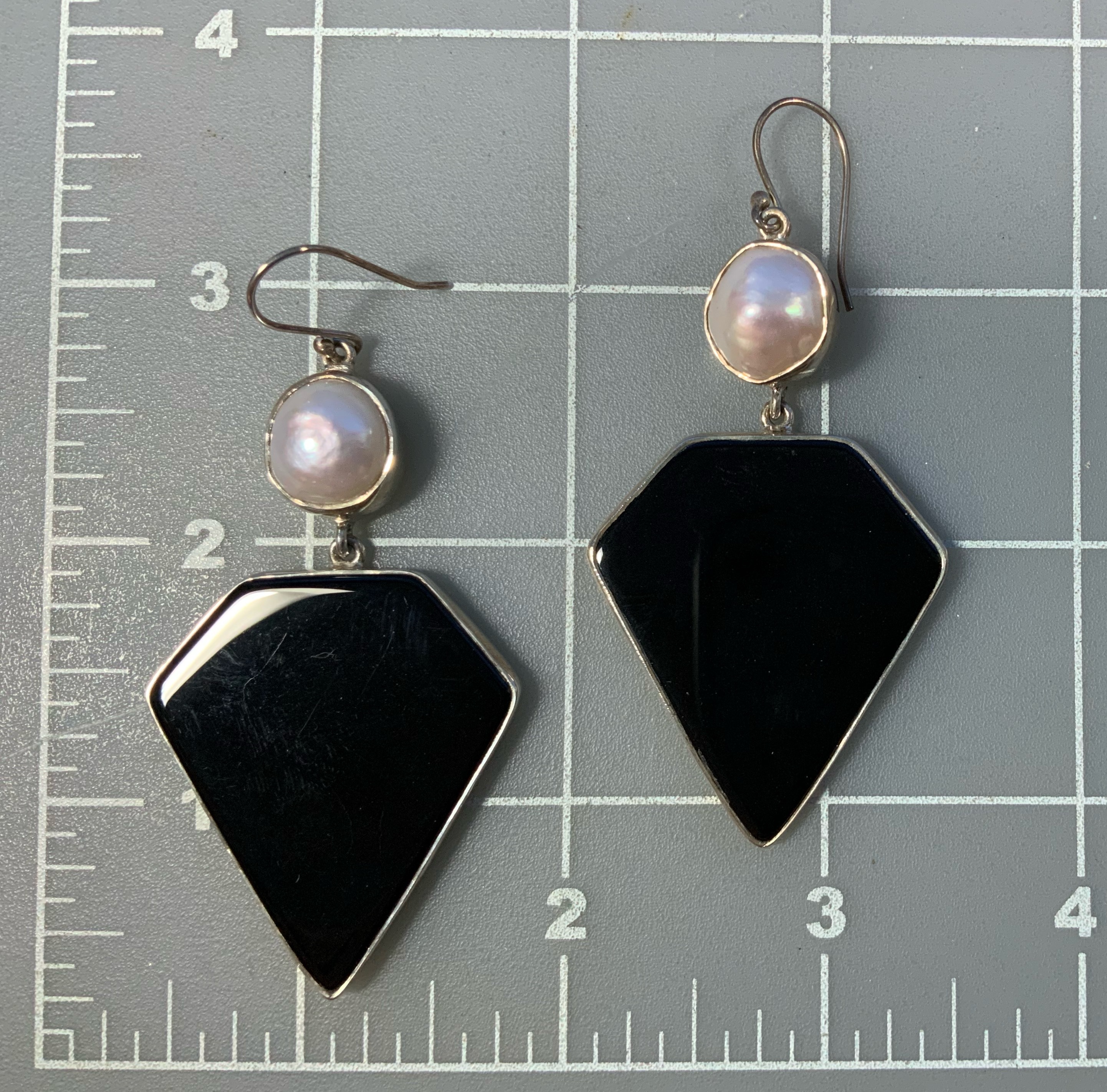 Onyx Freshwater Pearls Sterling Silver Hook Earrings