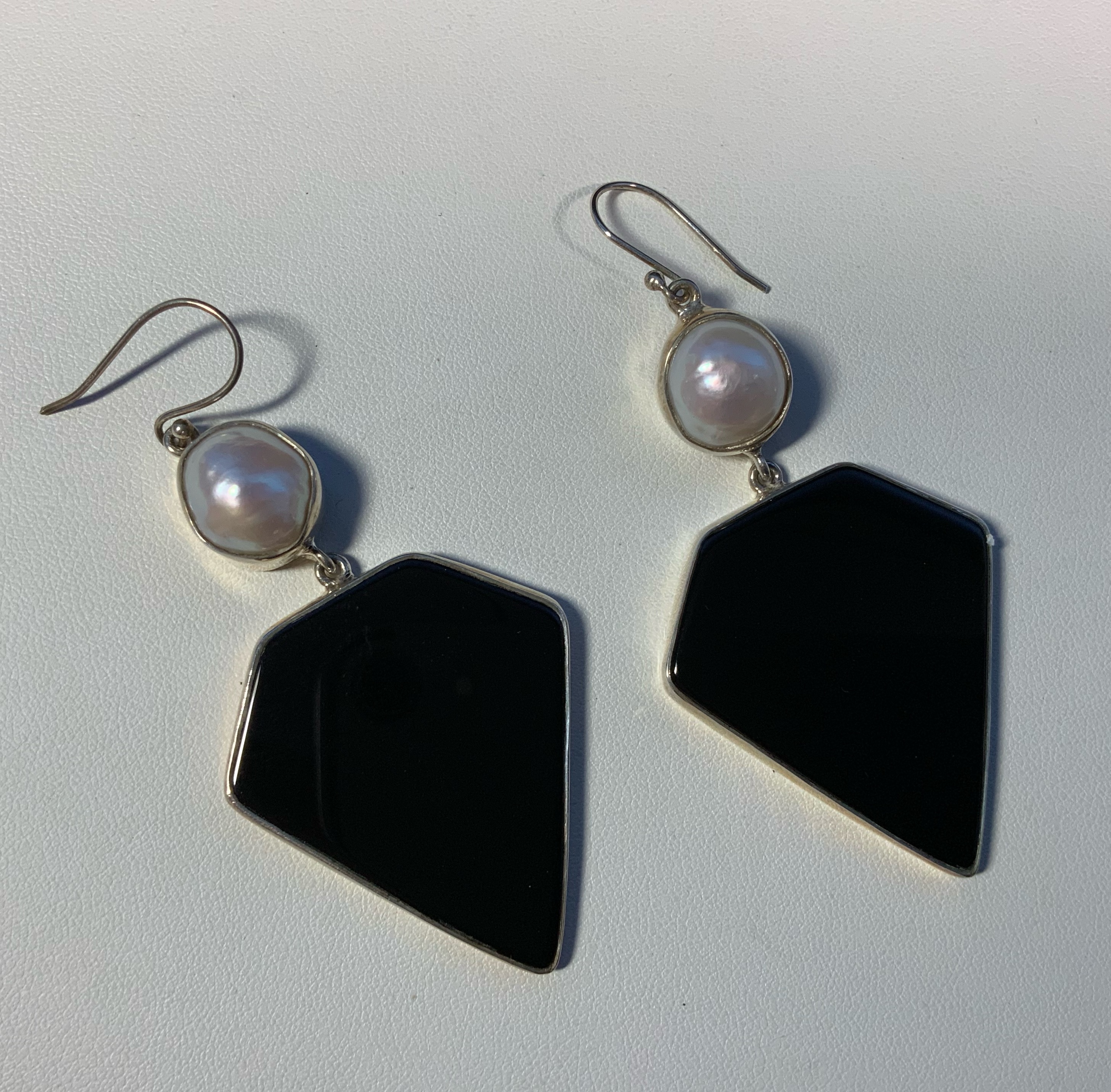 Onyx Freshwater Pearls Sterling Silver Hook Earrings