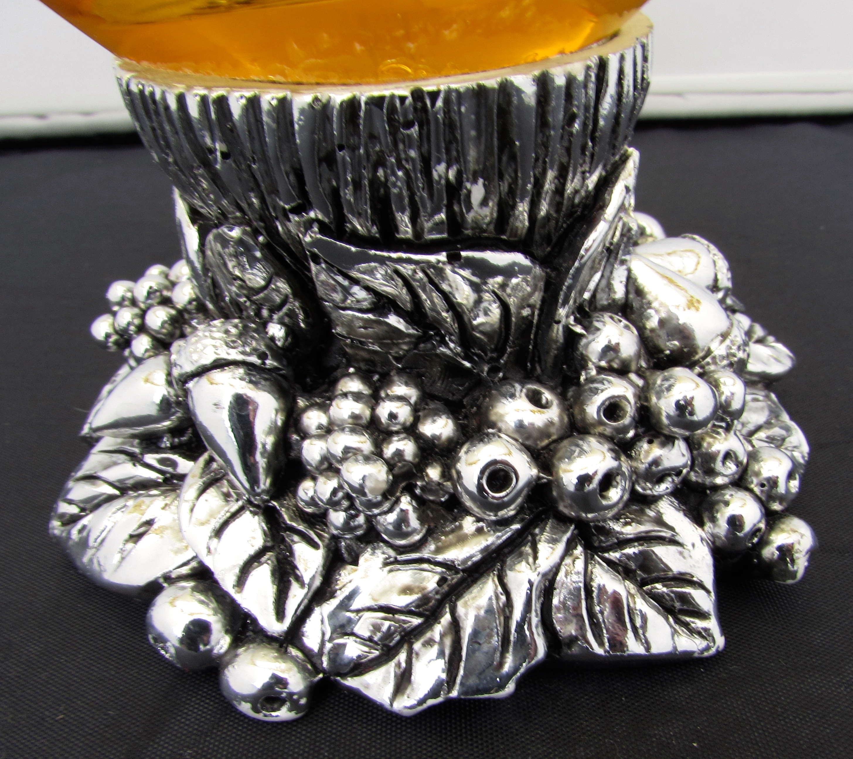 Murano White Crystal Basket Yellow Amber Pedestal Base