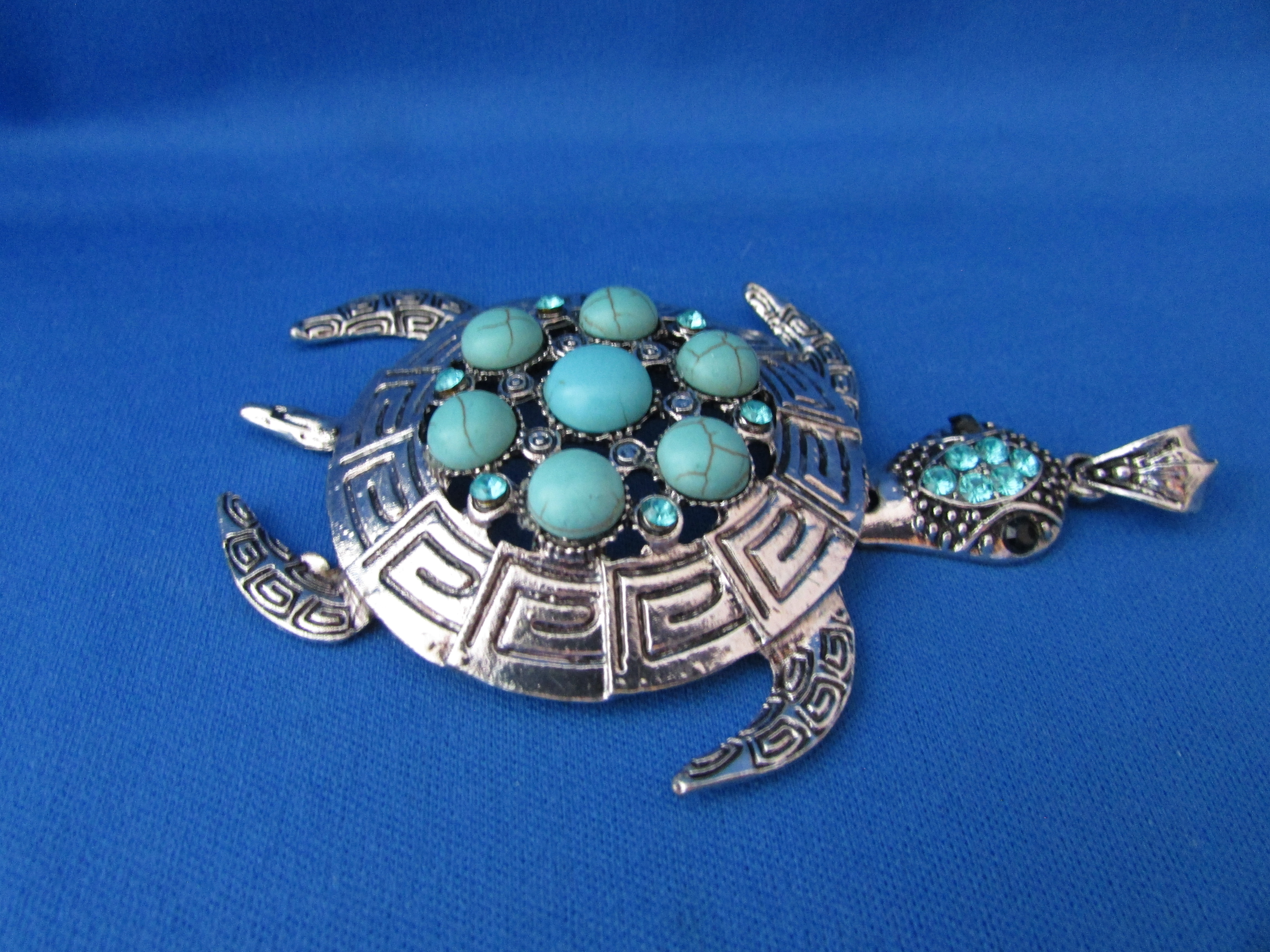 3" Silver and Faux Turquoise Turtle Pendant
