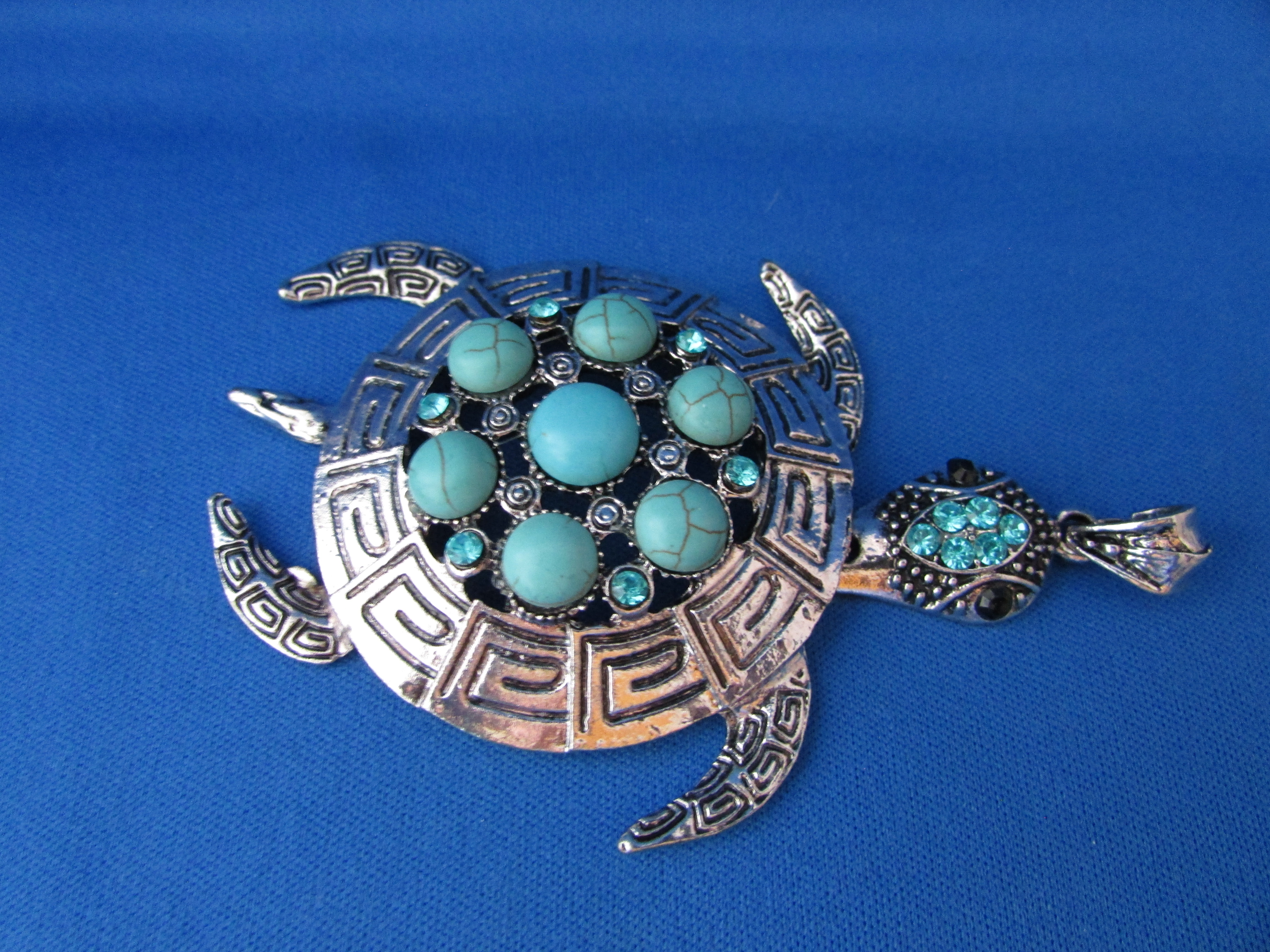 3" Silver and Faux Turquoise Turtle Pendant