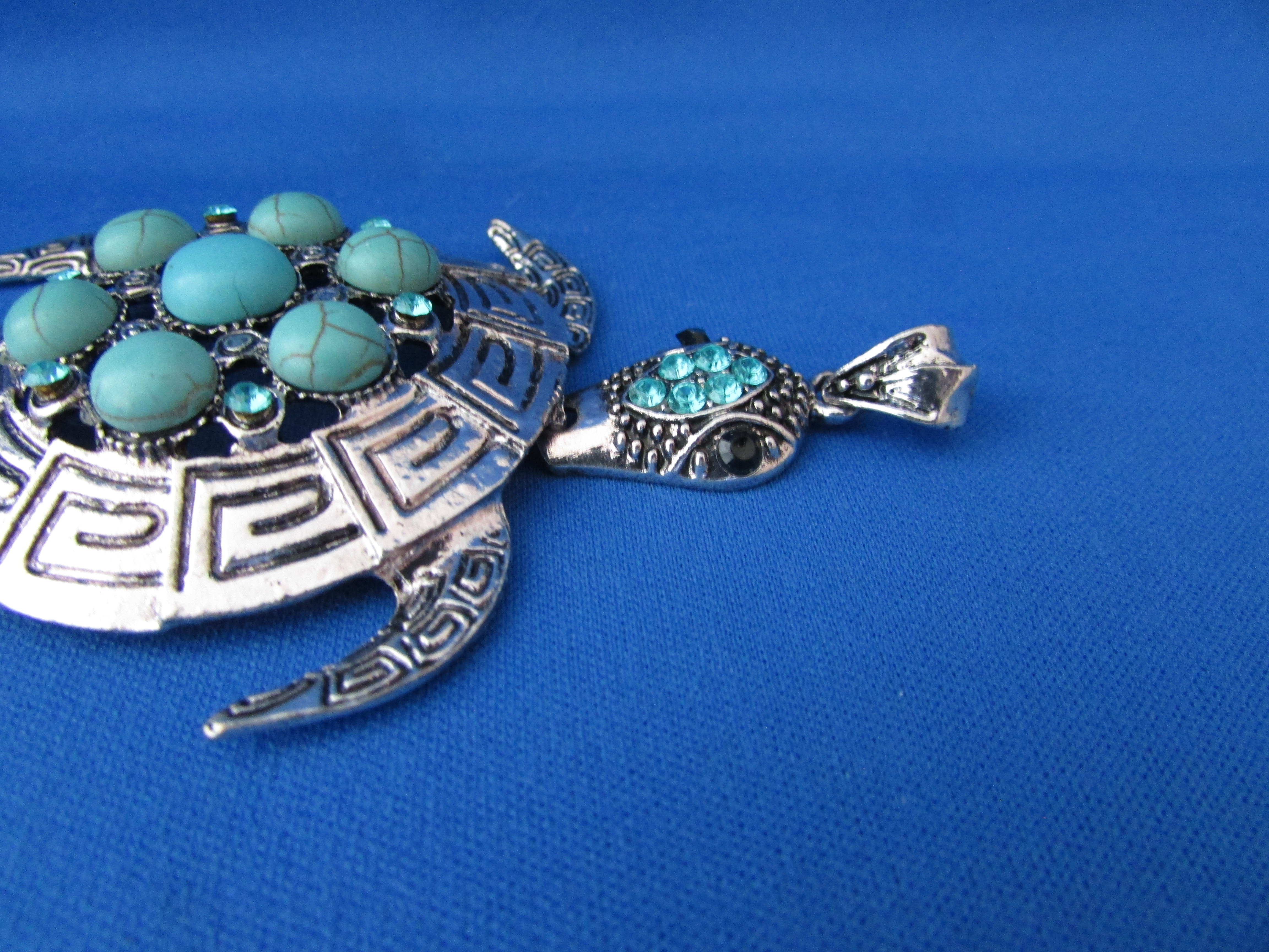3" Silver and Faux Turquoise Turtle Pendant