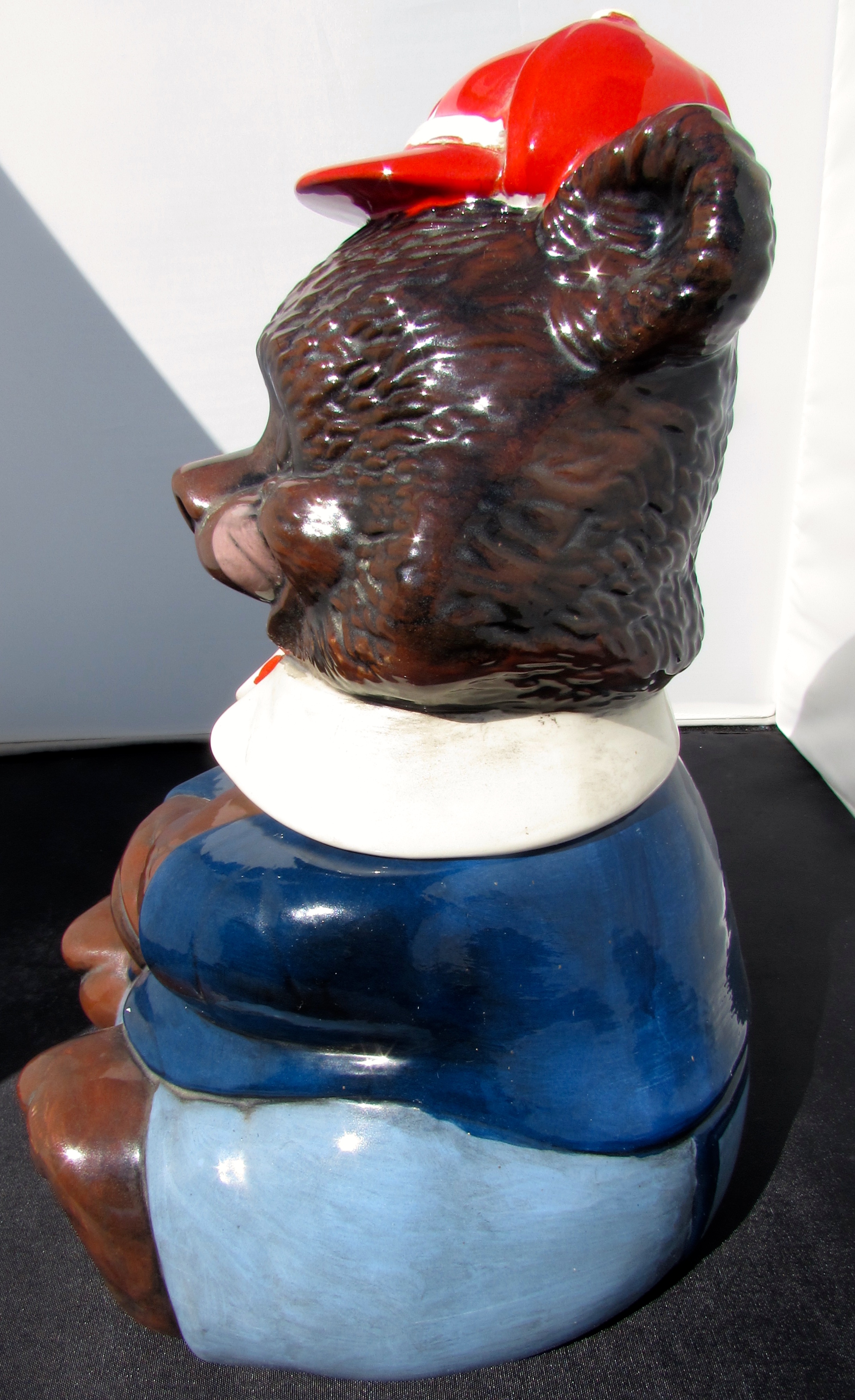 Bear with Hat Cookie Jar Hand Made Ceramic 1975