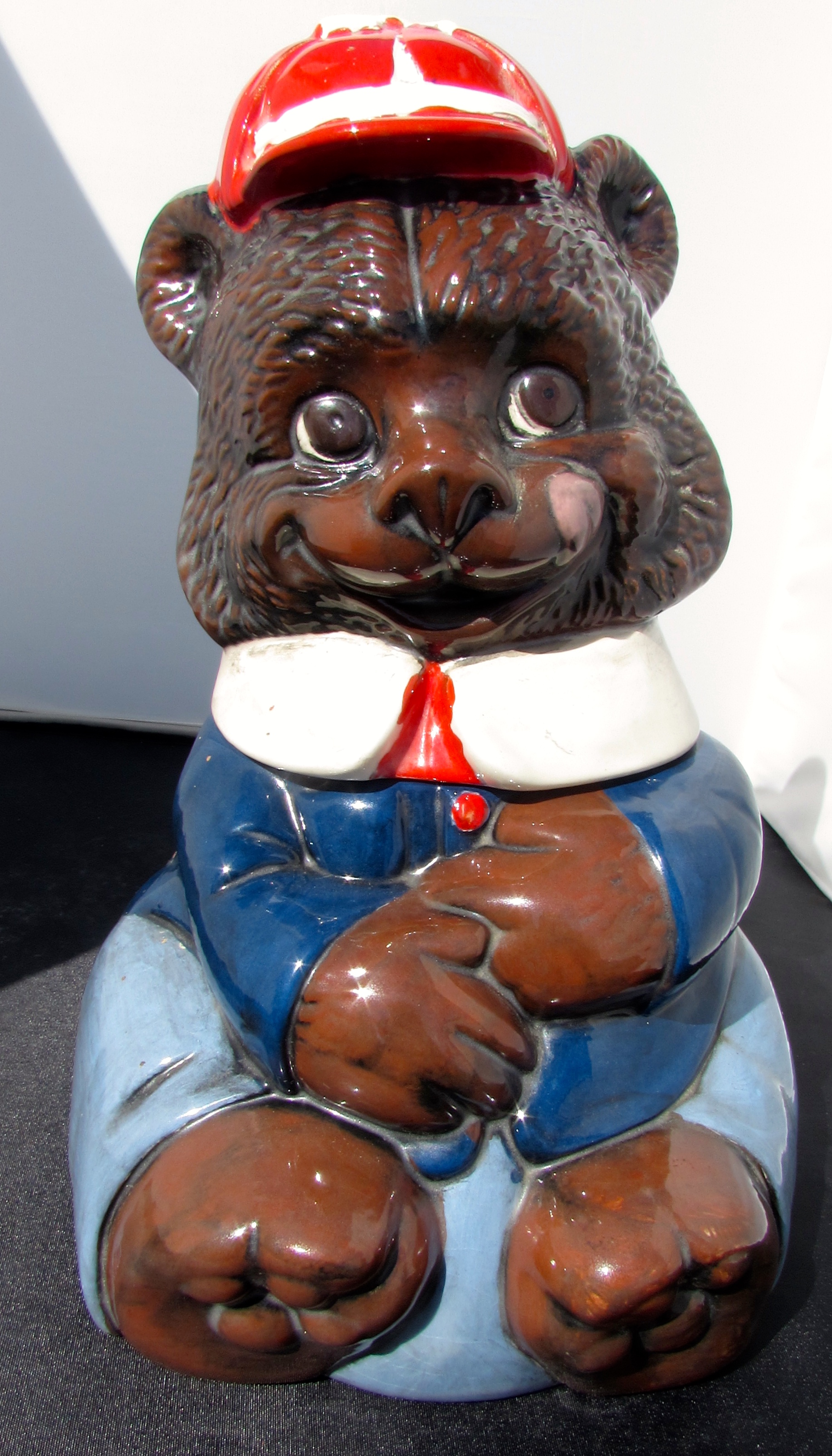 Bear with Hat Cookie Jar Hand Made Ceramic 1975