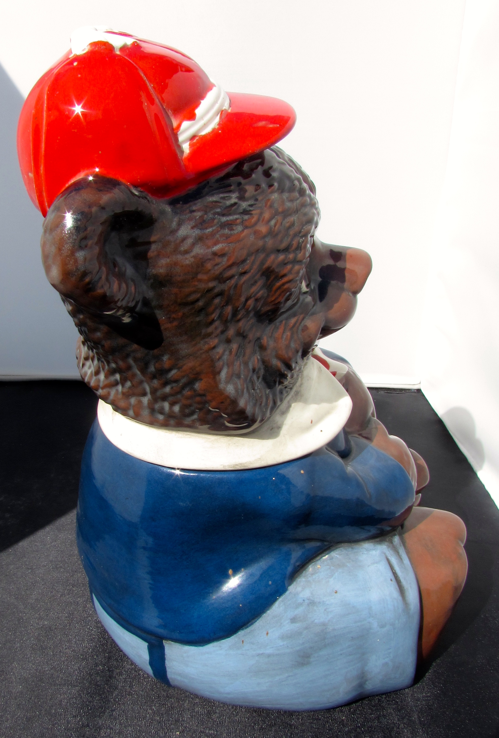 Bear with Hat Cookie Jar Hand Made Ceramic 1975
