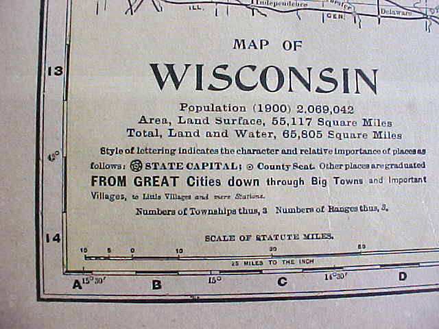 Antique Map Wisconsin 1901 Large Foldout
