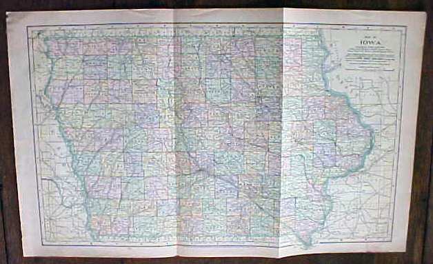 Antique Map Iowa 1901 Large Foldout