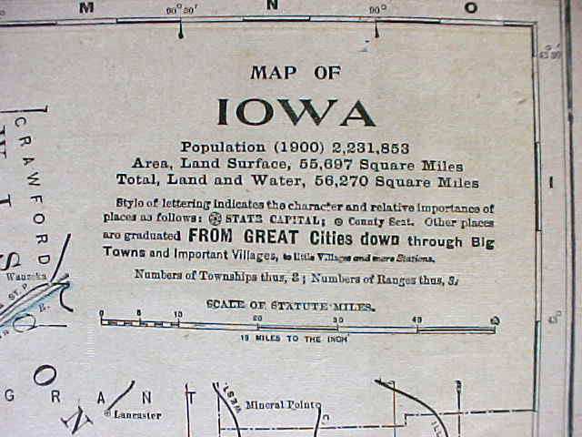 Antique Map Iowa 1901 Large Foldout