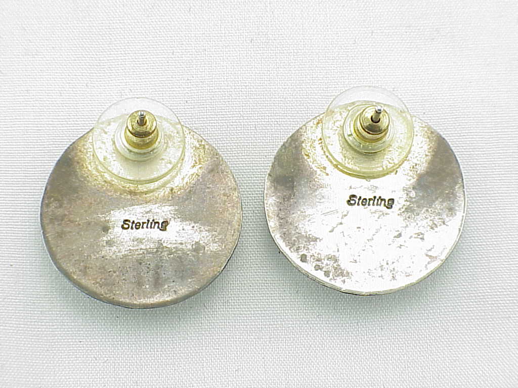 Native American Sterling Silver And Mother Of Pearl Pierced Earrings