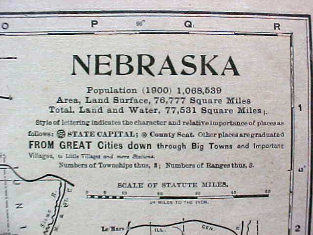 Antique Map Nebraska 1901 Large Foldout