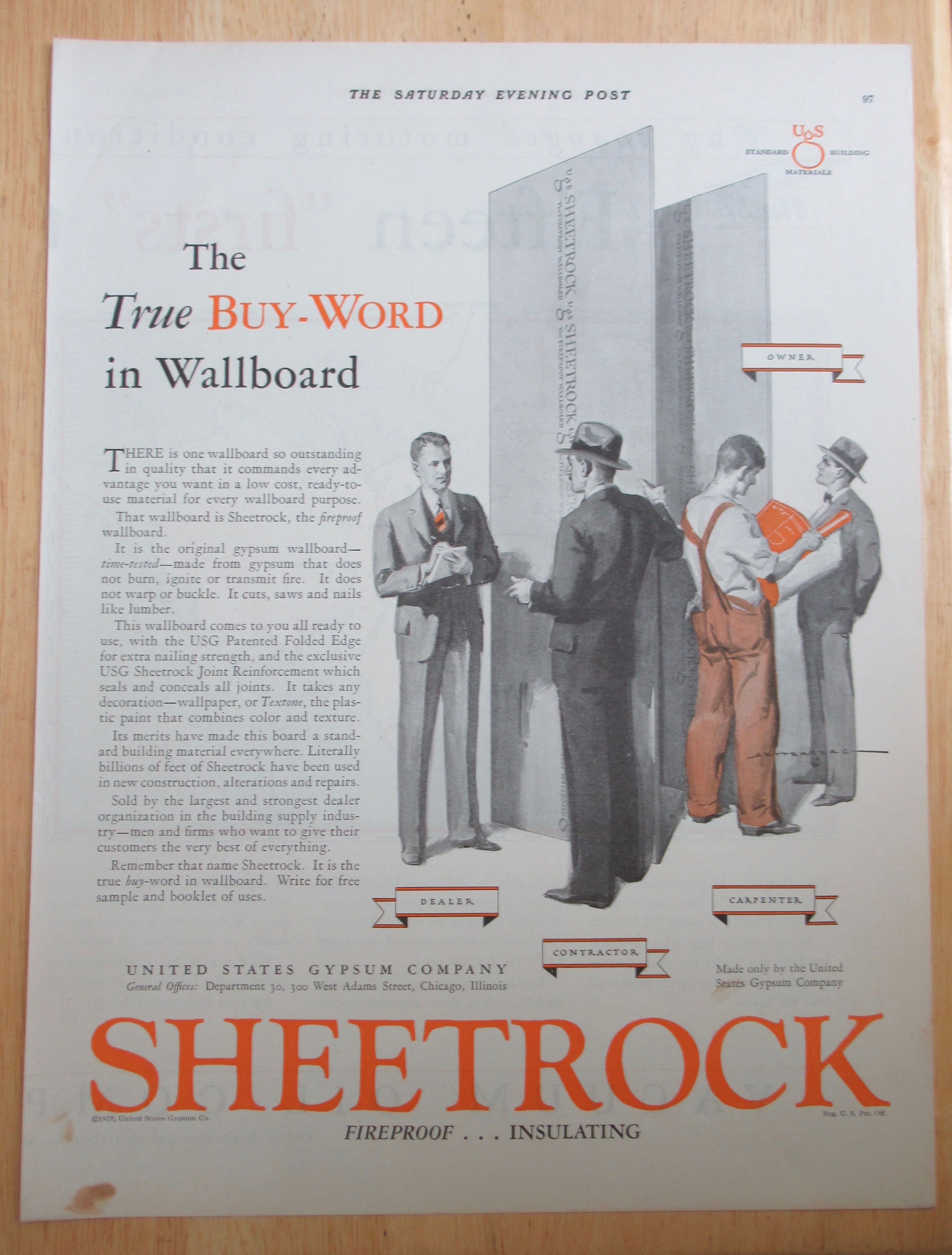 1928 Sheetrock with Men Looking at the Drywall