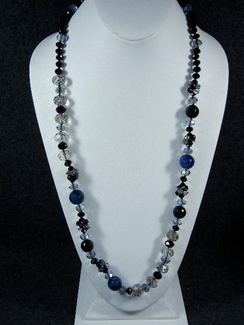 Necklace, Crystal Blue and Black lobster clasp