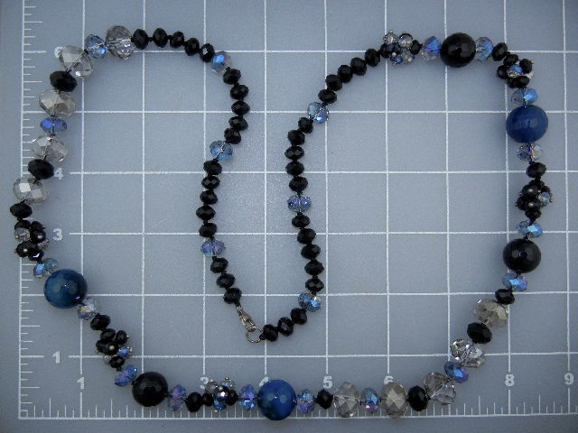 Necklace, Crystal Blue and Black lobster clasp