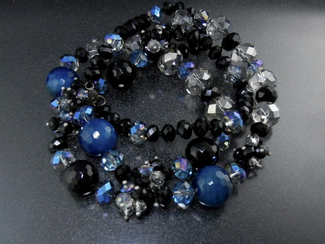 Necklace, Crystal Blue and Black lobster clasp