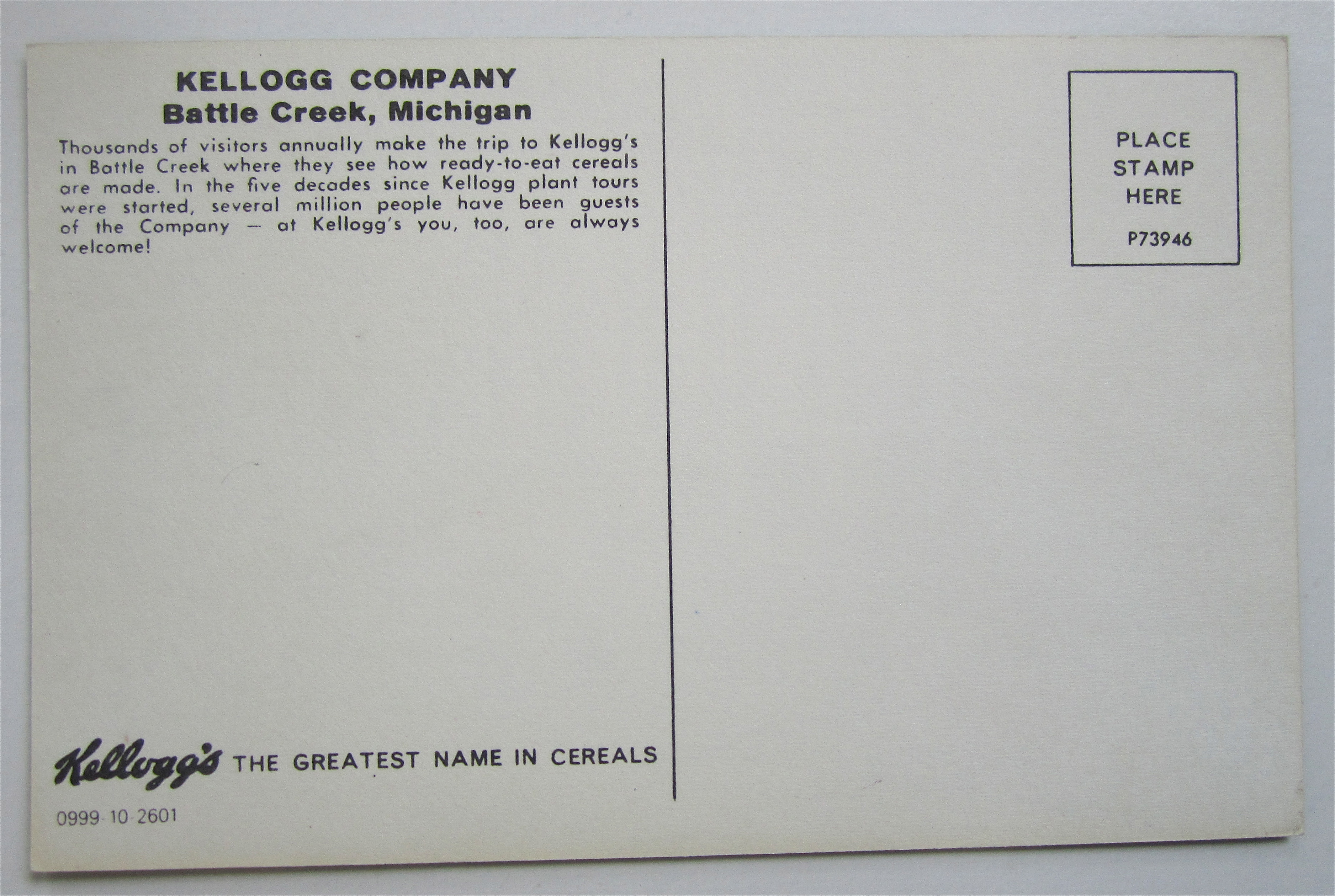 Kellogg's Company, Battle Creek, Michigan Postcard