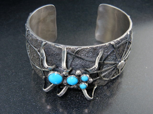 Darren Livingston Sterling Silver Turquoise Spider Cuff