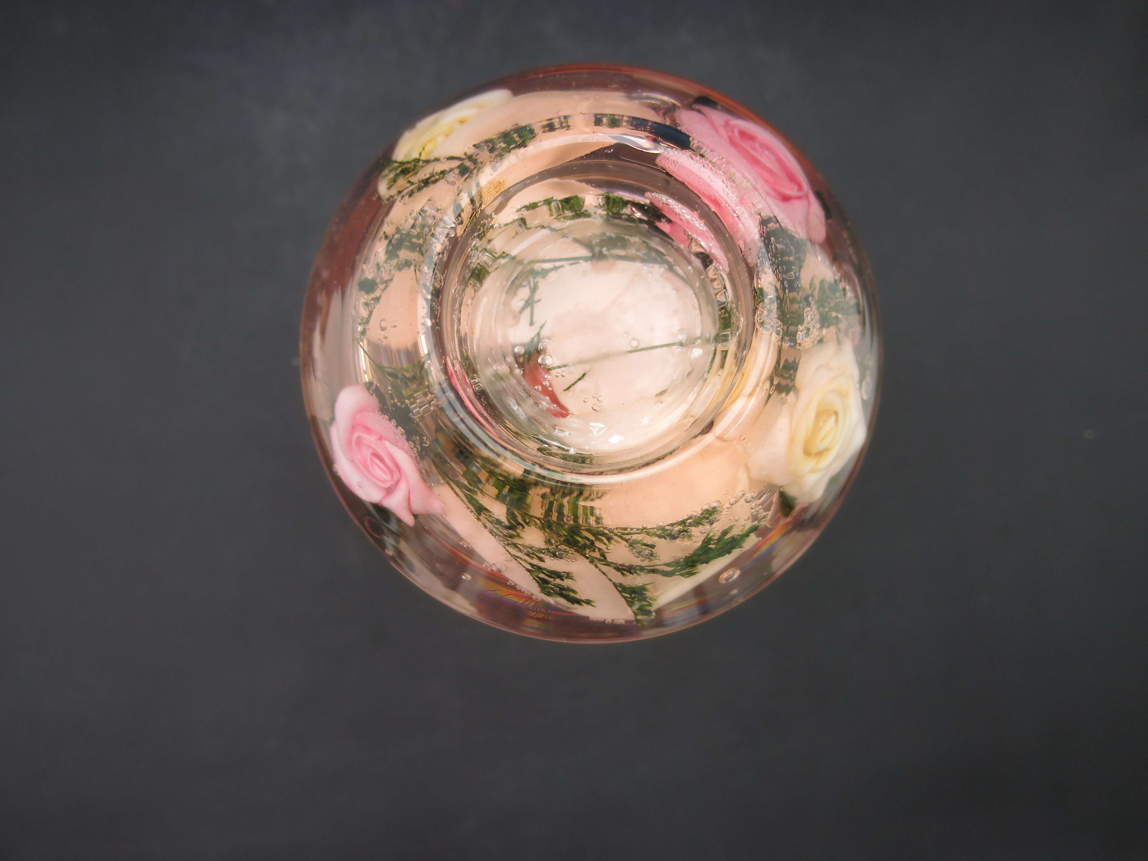 Blown Glass Candle Lamp with pink and yellow Roses