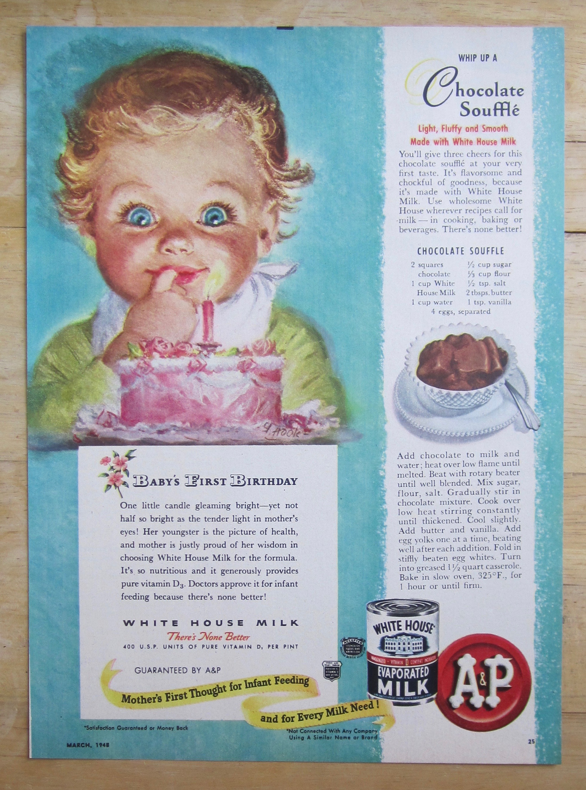 1948 White House Evaporated Milk w/ Baby's 1st Birthday