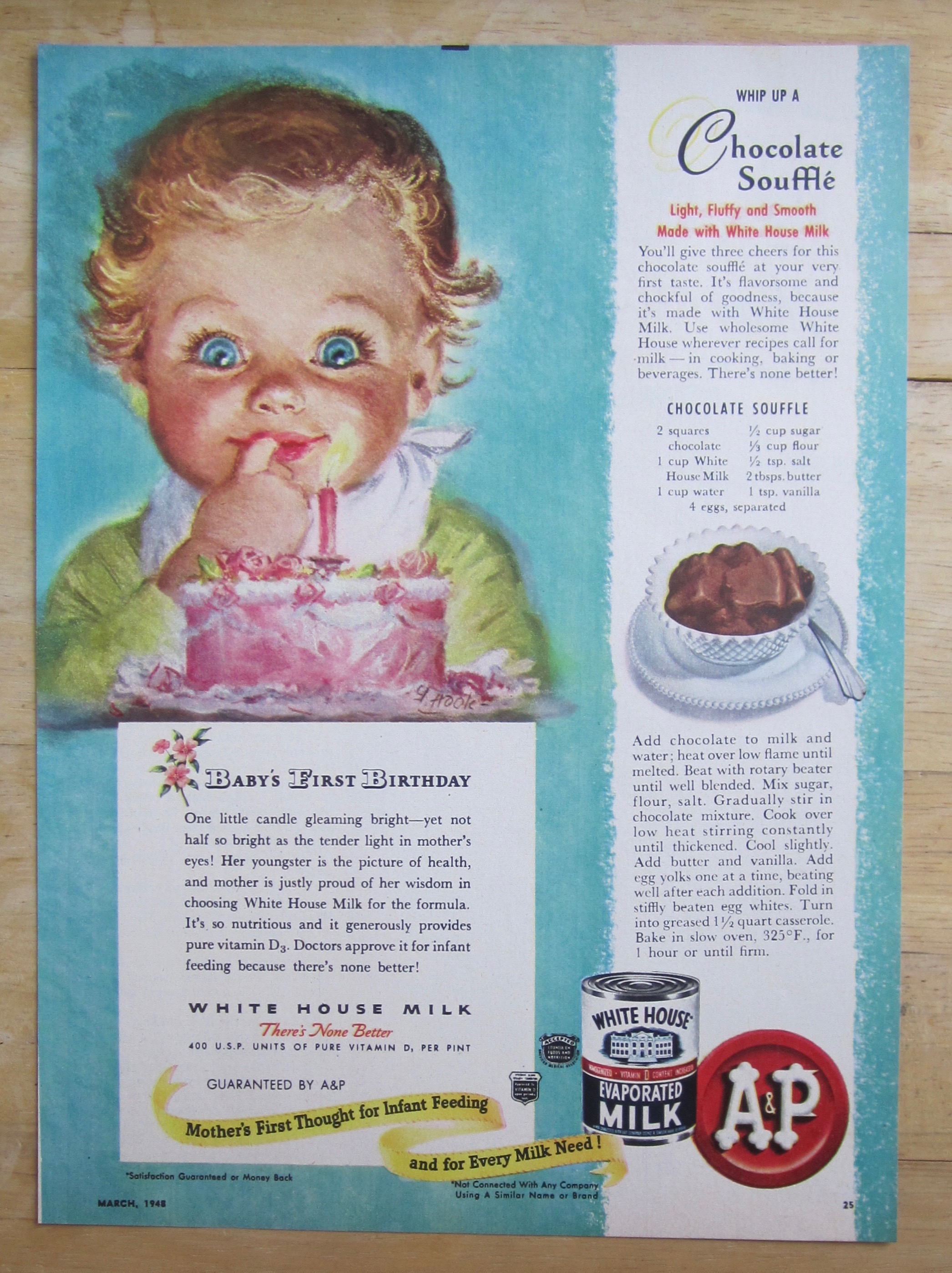 1948 White House Evaporated Milk w/ Baby's 1st Birthday