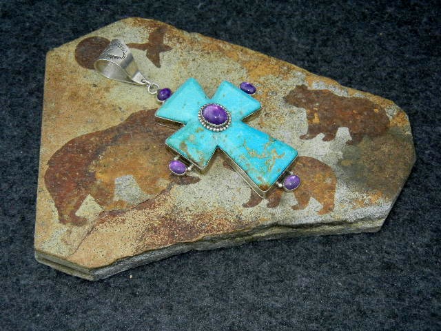 David Troutman Kingman Turquoise Amethyst Cross Pendant