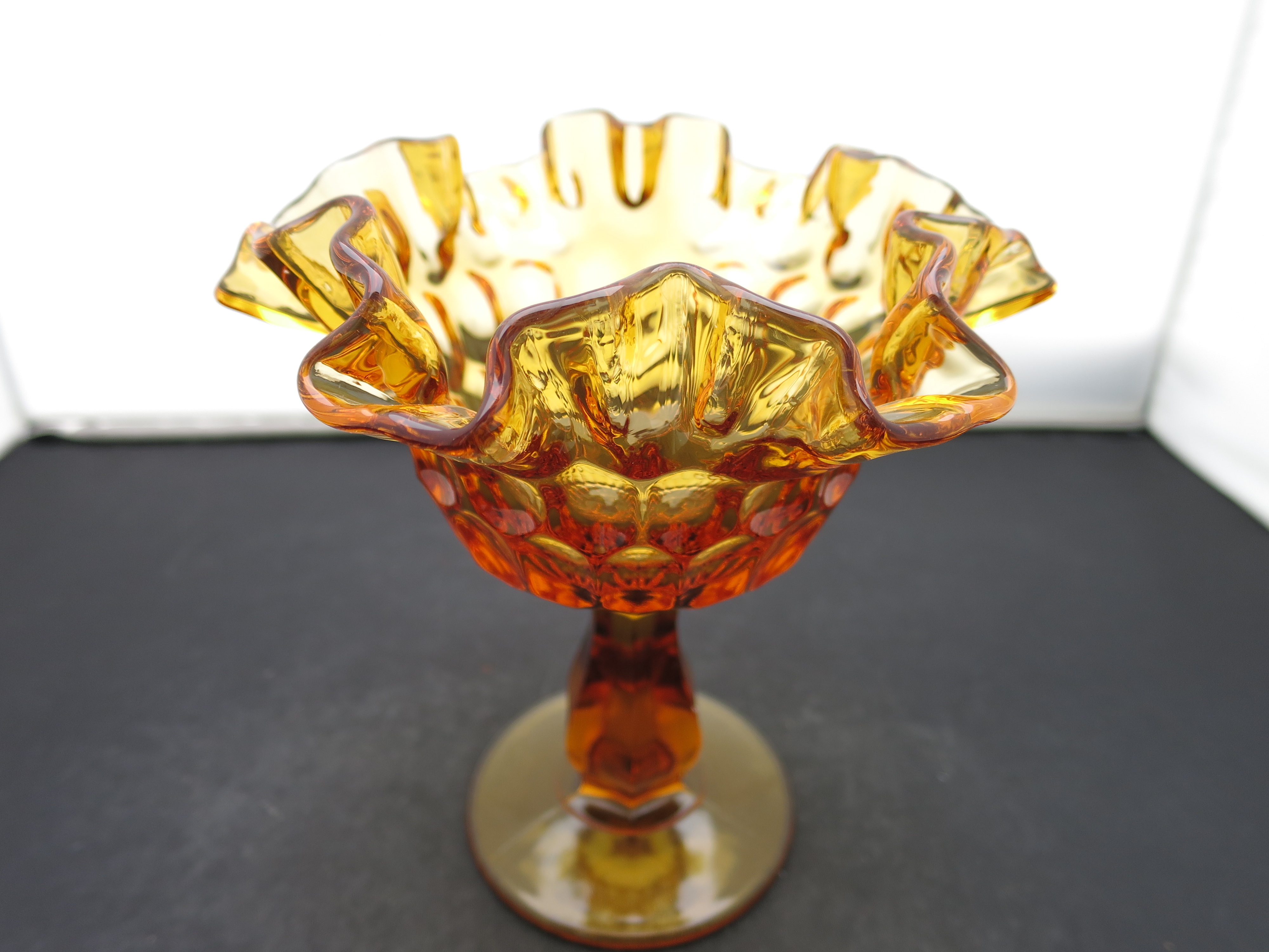 Fenton Art Glass Amber Thumbprint Compote