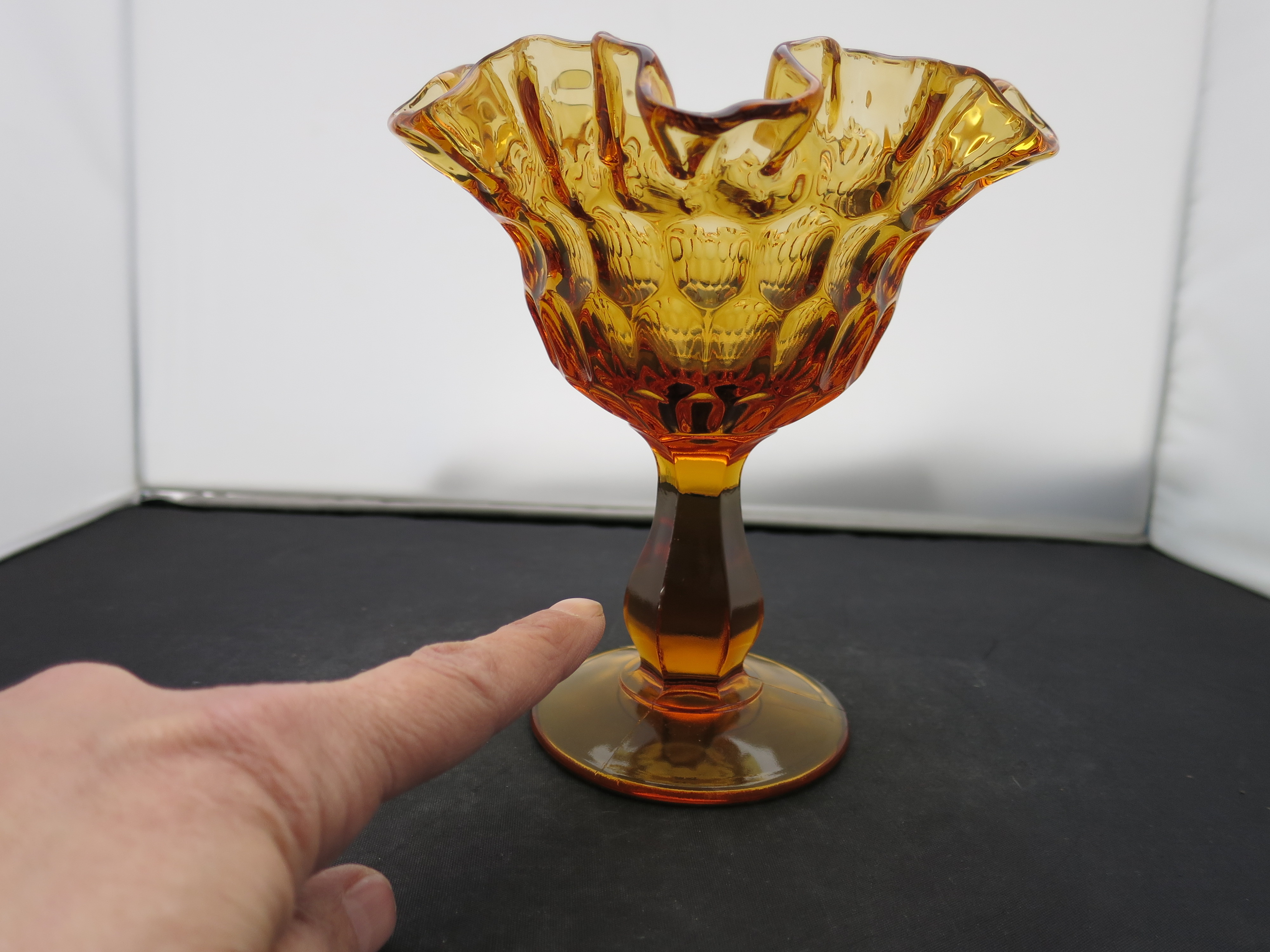 Fenton Art Glass Amber Thumbprint Compote