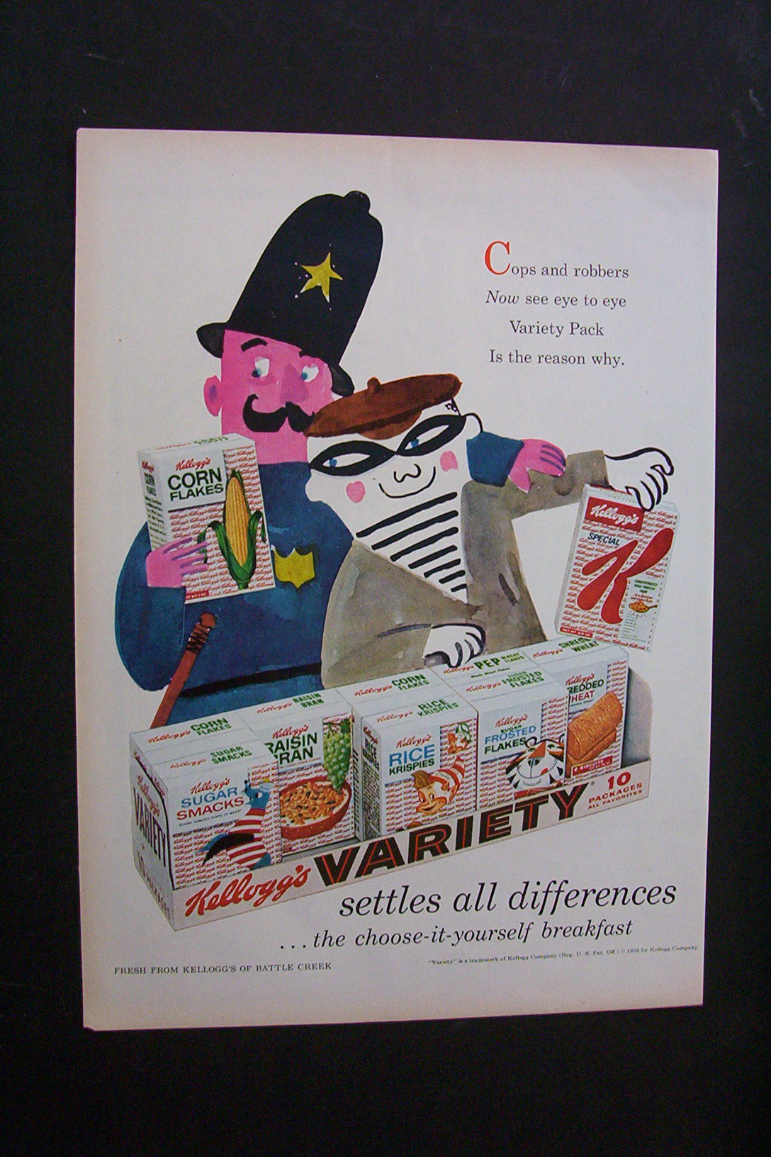 1958 Dual Ad: Kellogg's Variety Pak & Jantzen Swimwear