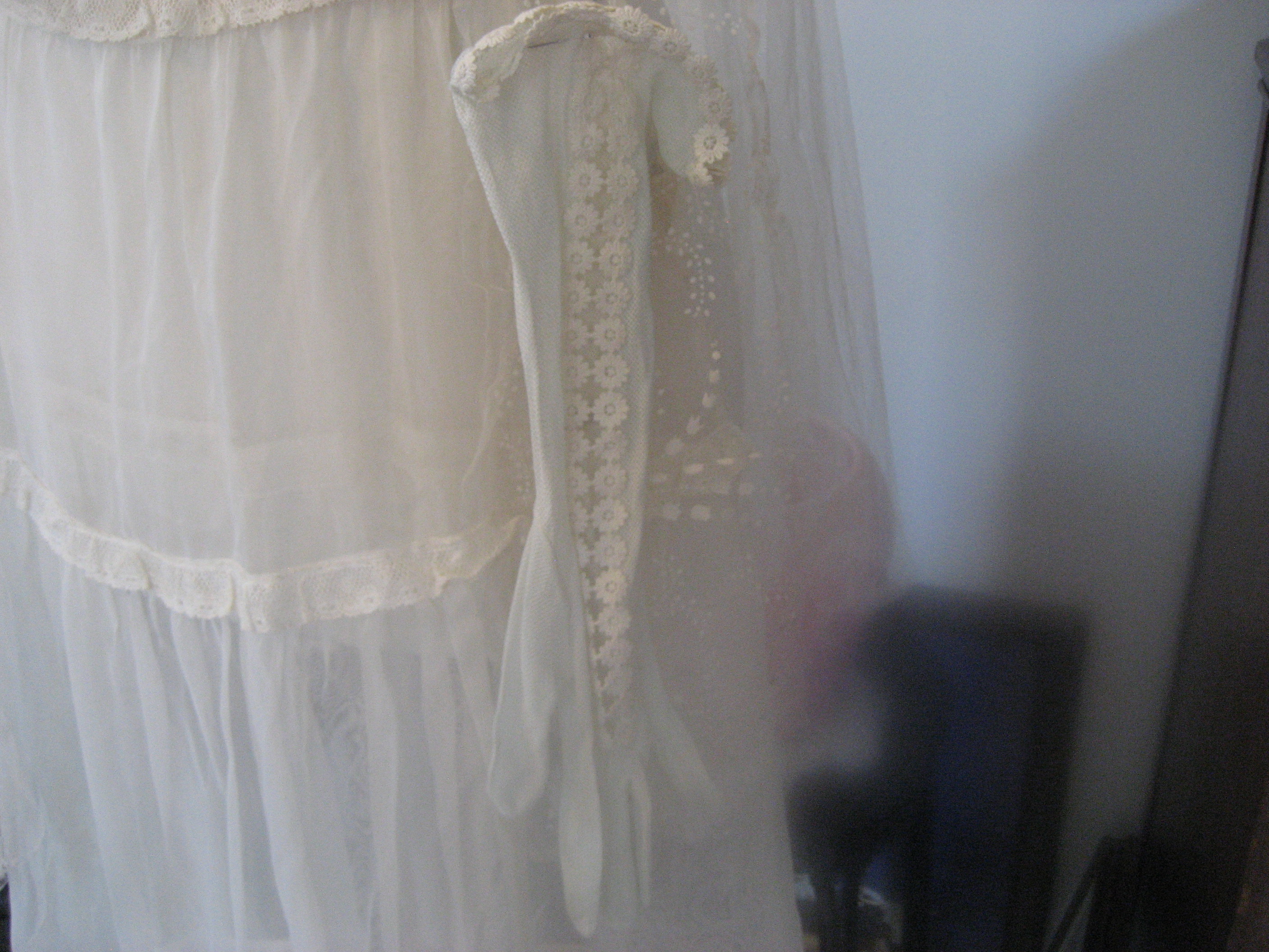 1920-1930 Wedding Dress, Veil, Scarf, and Gloves
