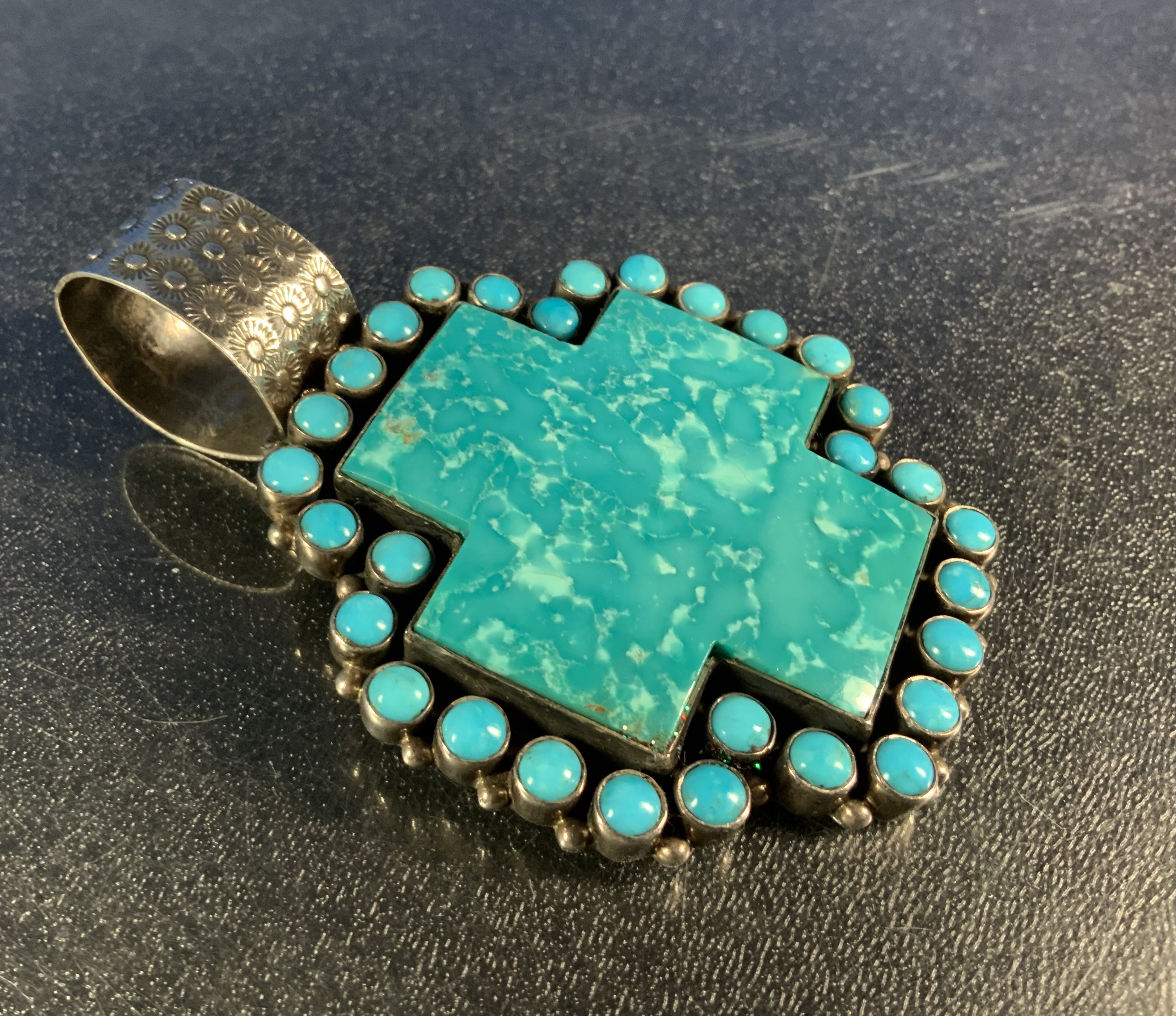 Dan Dodson (RIP) Turquoise Sterling Silver Cross Pendan