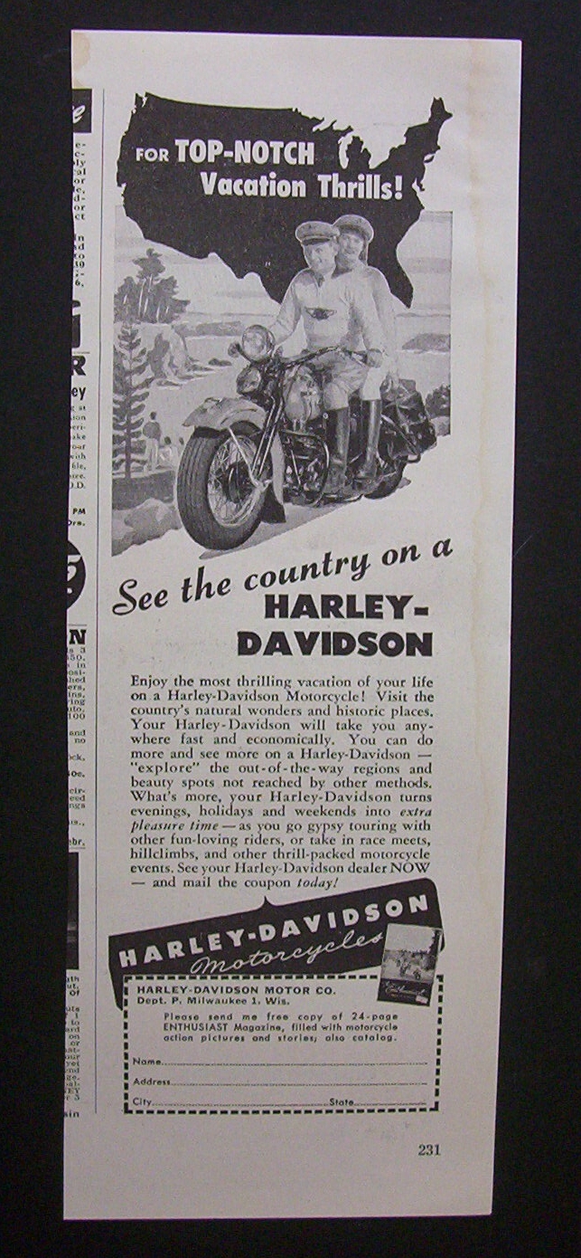 1947 Harley Davidson Motorcycle with Man & Woman