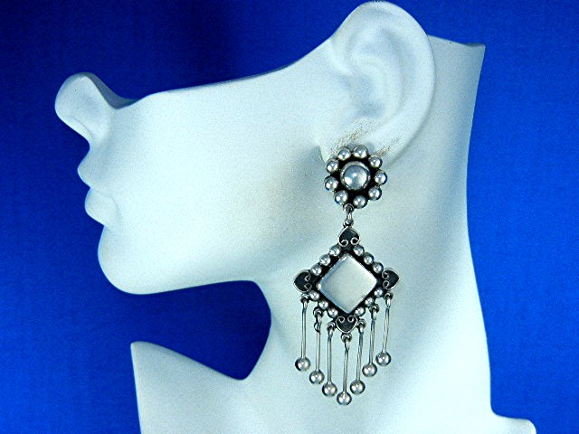 Federico Jimenez Sterling Silver Dangle Clip Earrings