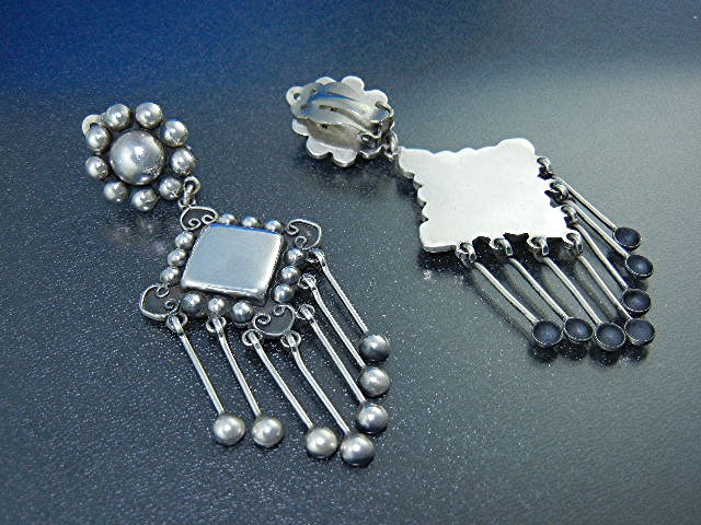 Federico Jimenez Sterling Silver Dangle Clip Earrings