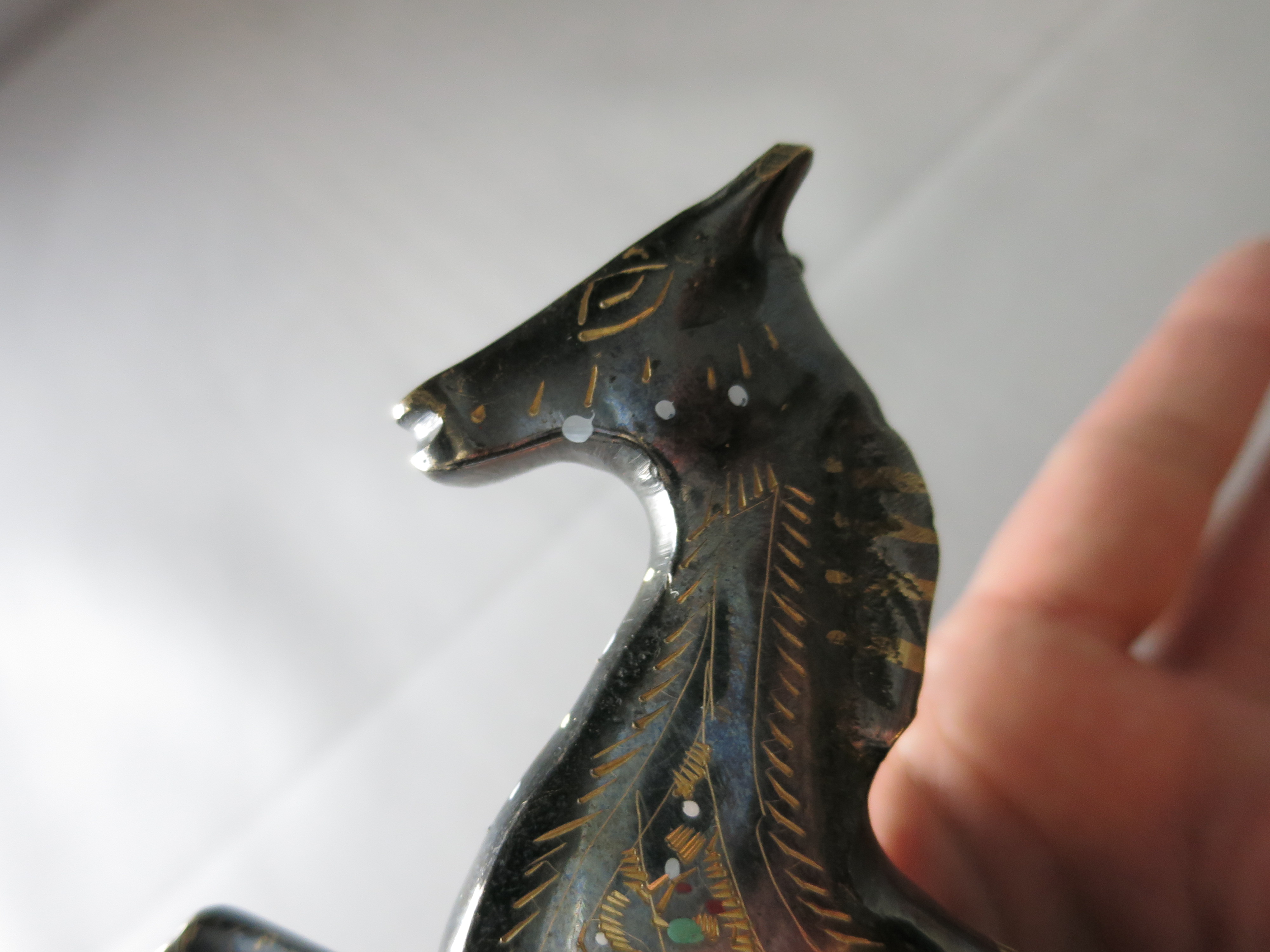 Brass horse etched hand painted figurine