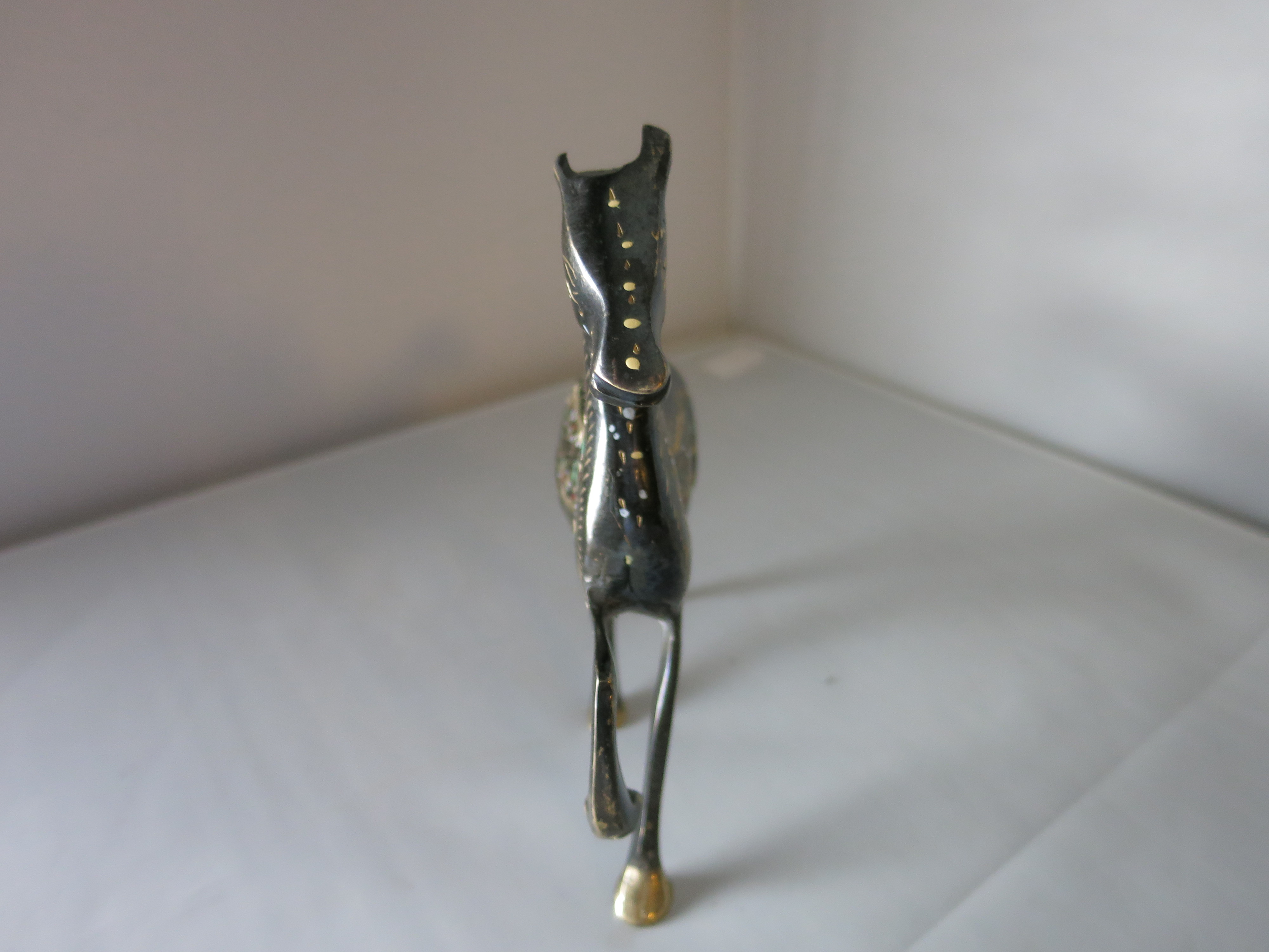 Brass horse etched hand painted figurine