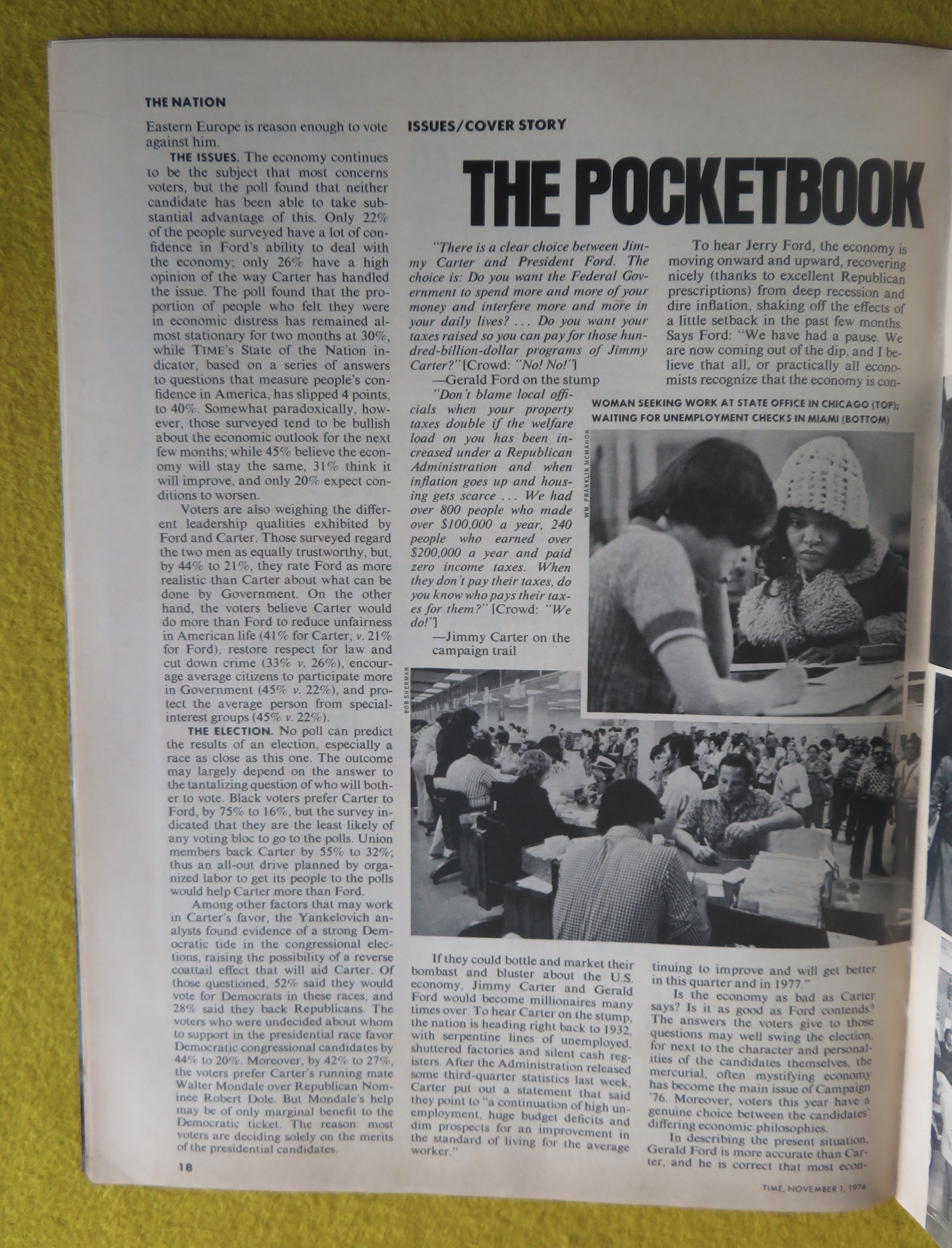 Time Magazine -November 1, 1976- Voting Your Pocketbook