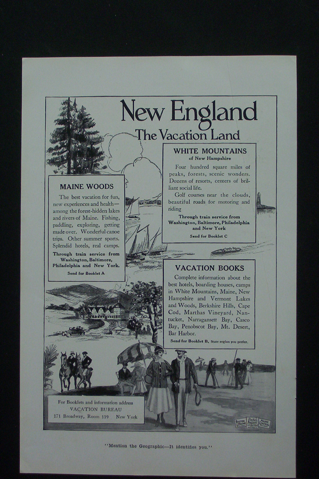1917 New England The Vacation Land with People Walking