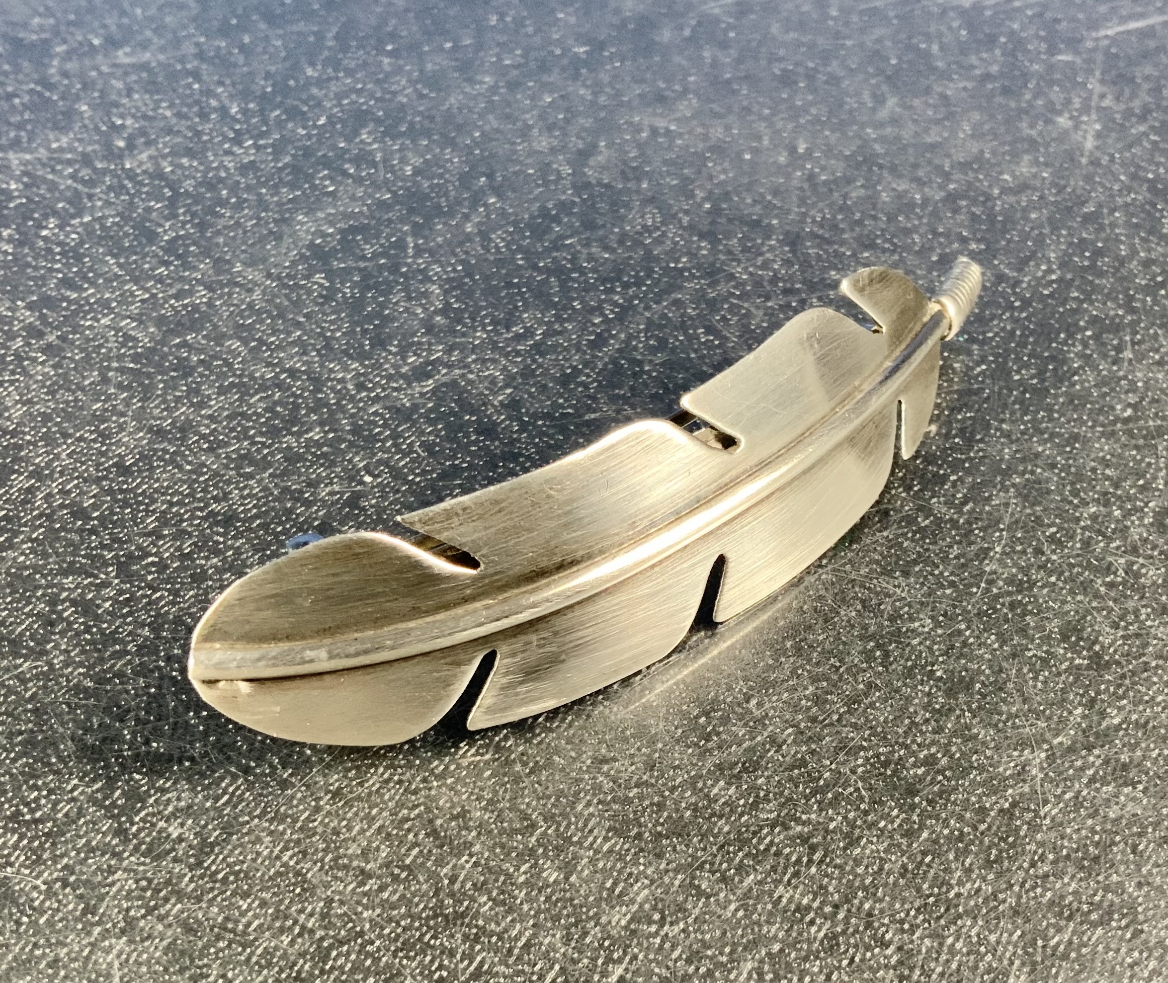 Hair Barrette Sterling Silver Feather 3 Inches