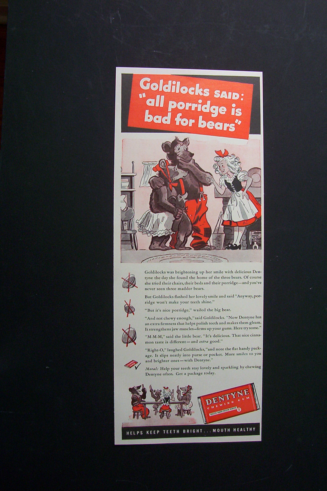 1940 Dentyne Chewing Gum w/Goldilocks & 3 Bears