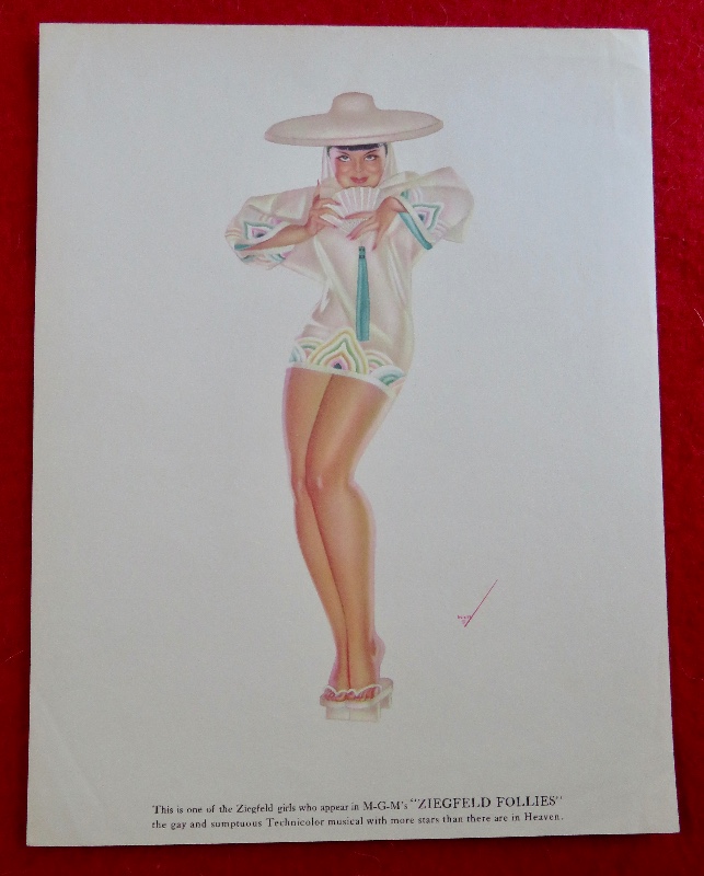 1940's Sexy George Petty Ziegfeld Follies Pin Up Girl Wearing A White Shirt While Wearing A White Sombrero