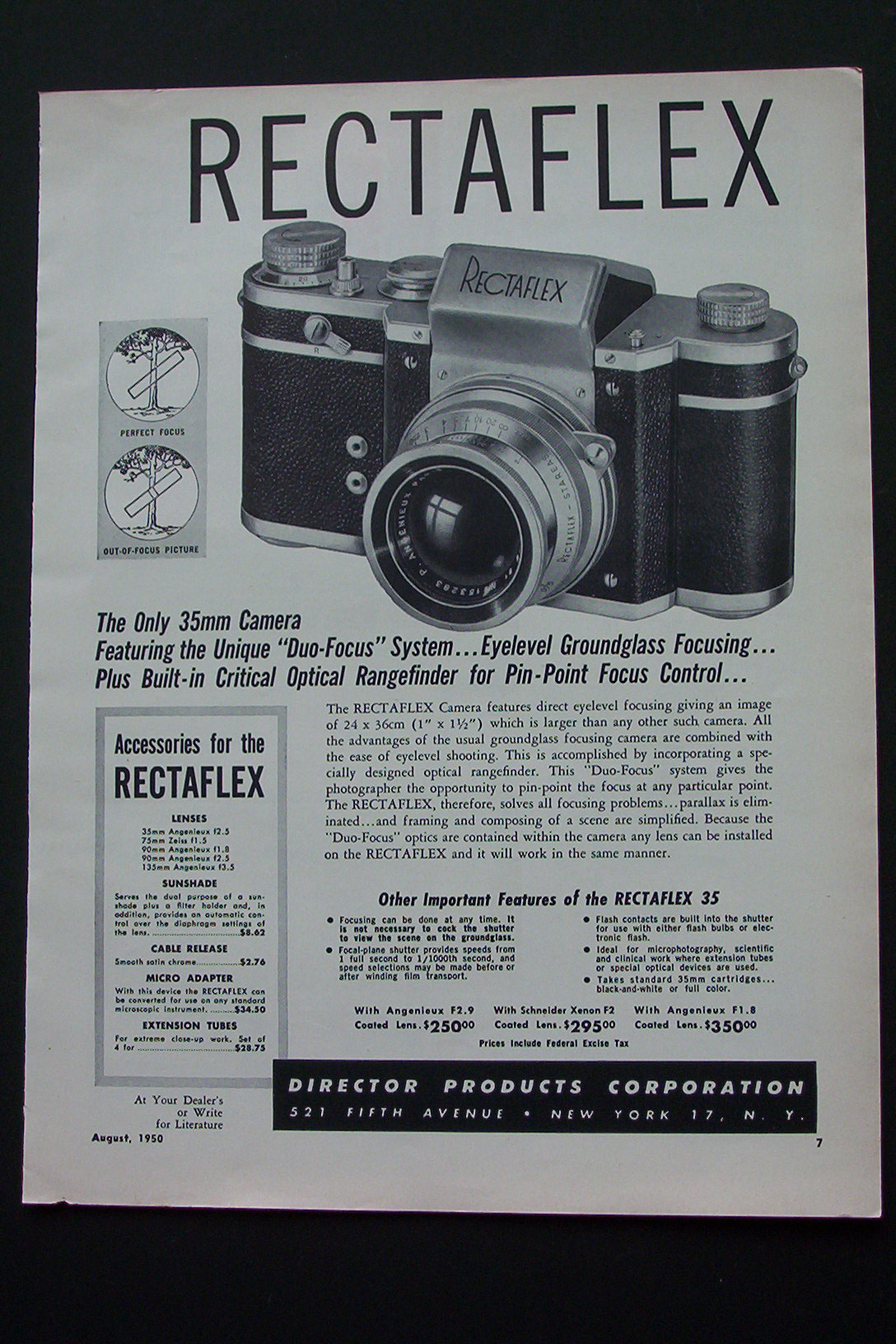 1950 Rectaflex Camera with Picture of Rectaflex Camera