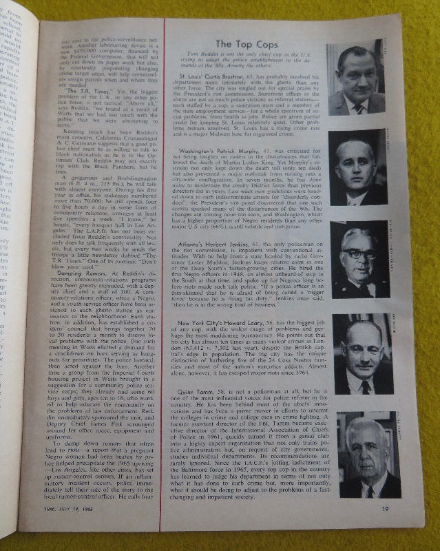 Time Magazine July 19, 1968 Los Angeles Chief Reddin