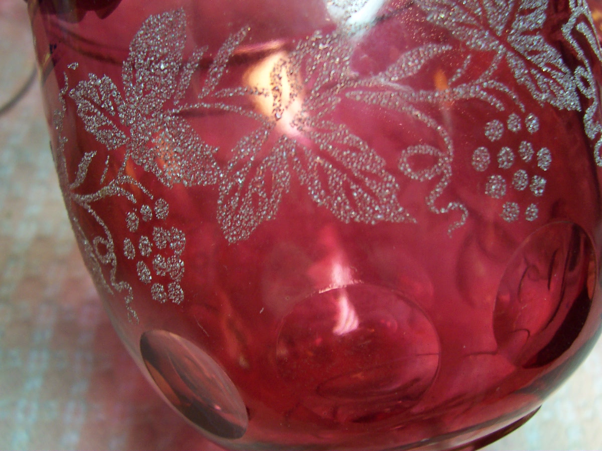 Cranberry Glass Thumbprint Goblets Grapevine