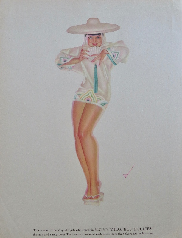 1940's Sexy George Petty Ziegfeld Follies Pin Up Girl Wearing A White Shirt While Wearing A White Sombrero