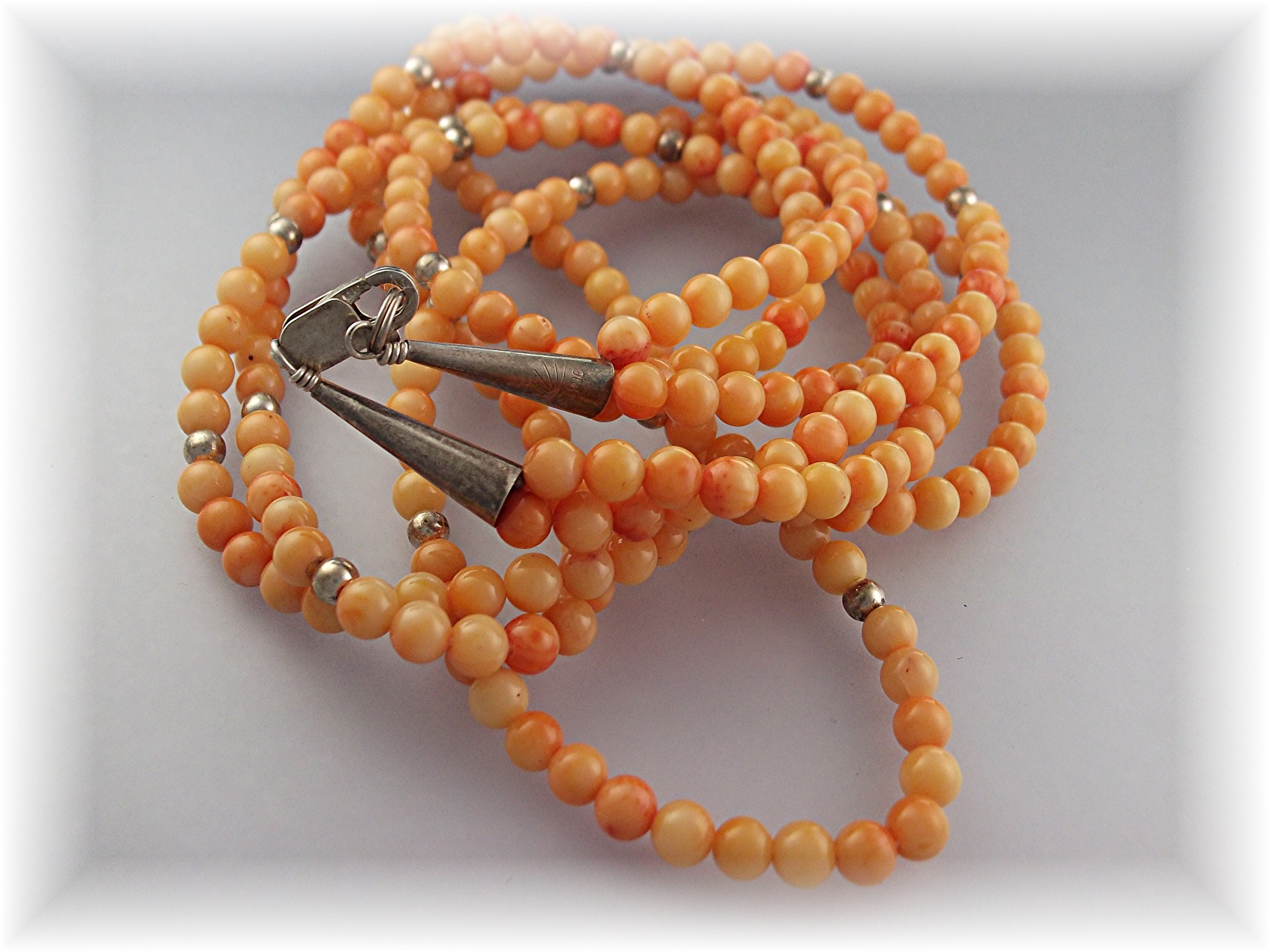 Native American Coral 3 Strand Sterling Silver Clasp